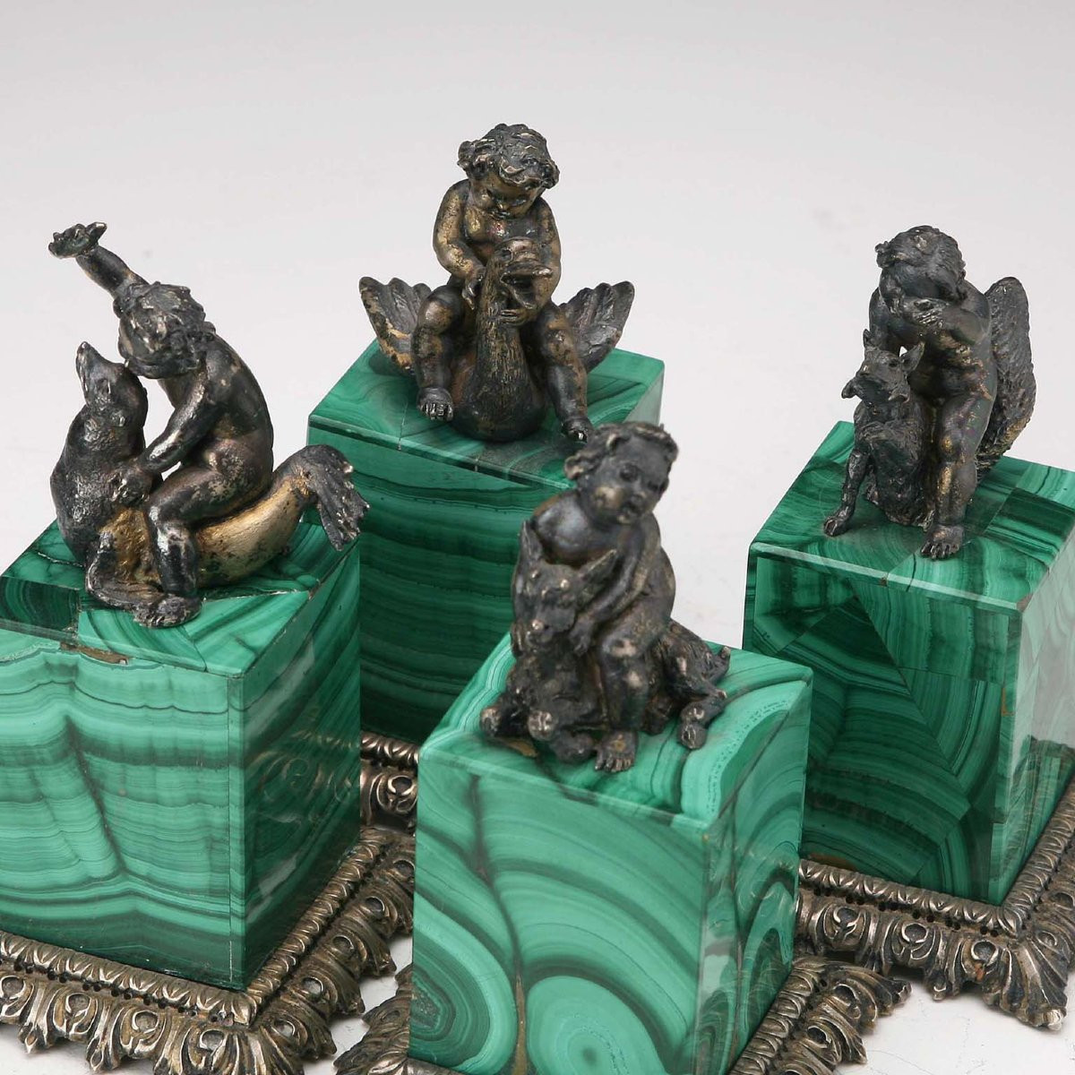 Group Of Sculptures In Silver And Malachite Italy First Quarter 20th Century-photo-4