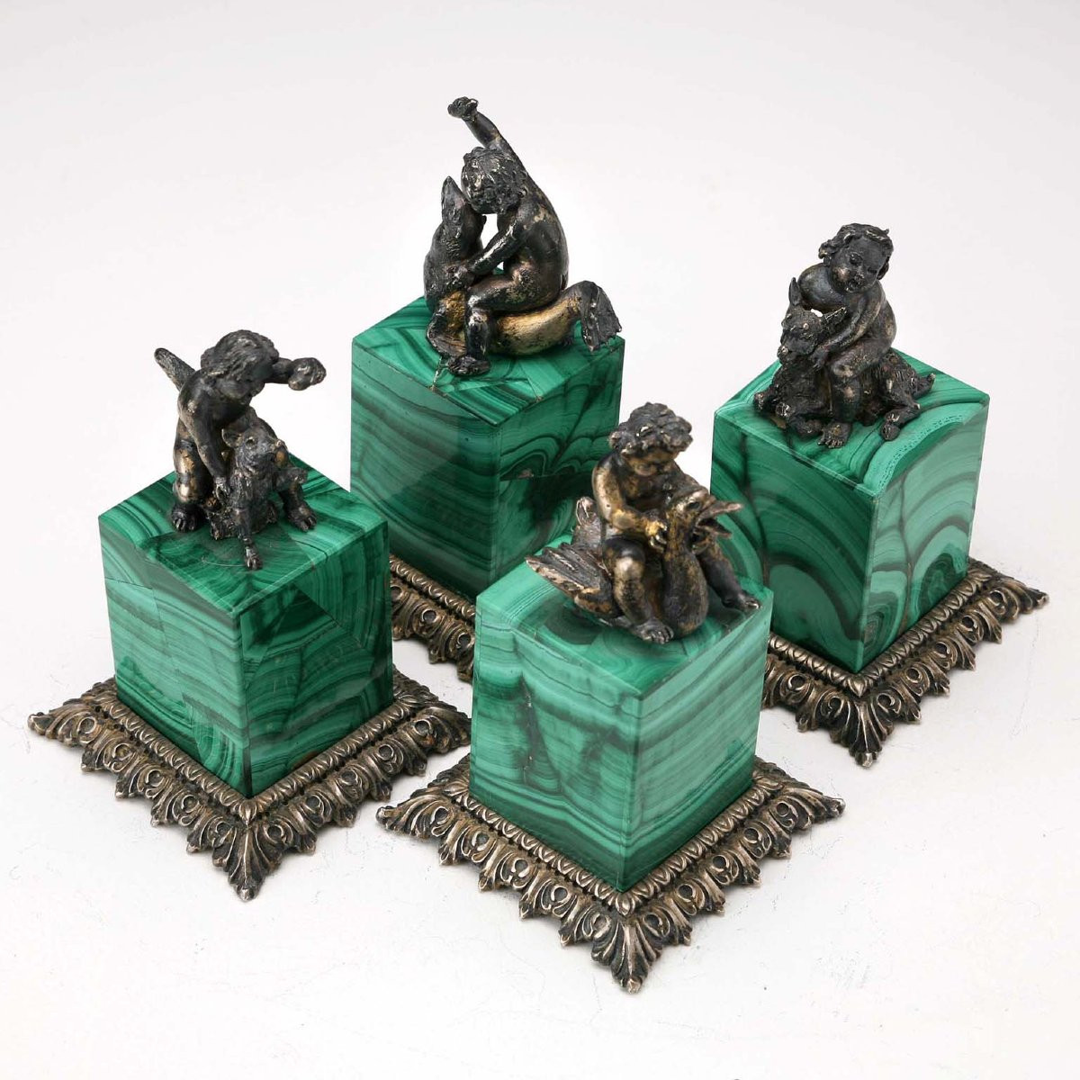 Group Of Sculptures In Silver And Malachite Italy First Quarter 20th Century-photo-5