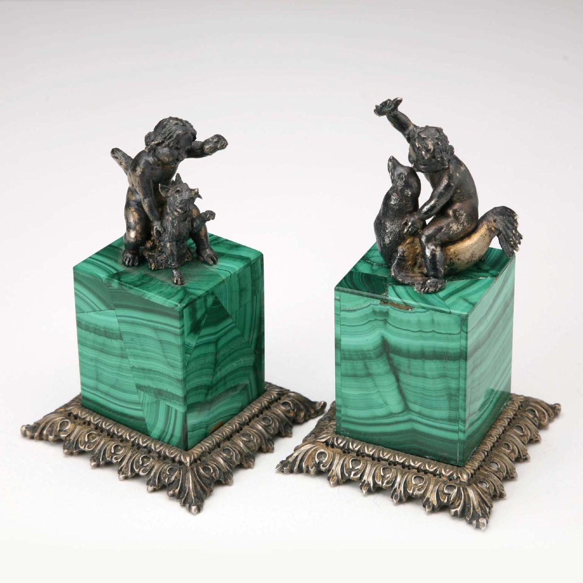Group Of Sculptures In Silver And Malachite Italy First Quarter 20th Century-photo-6