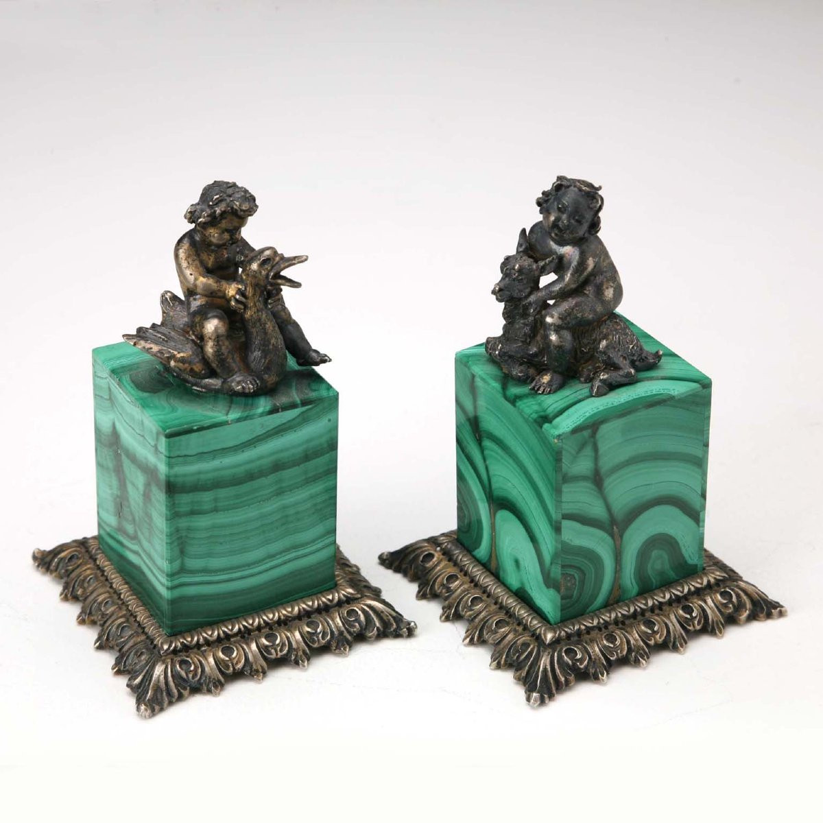 Group Of Sculptures In Silver And Malachite Italy First Quarter 20th Century-photo-7