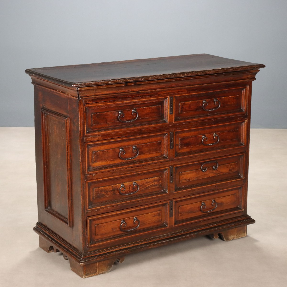 Commode Baroque Ancienne Noyer 4 Tiroirs Italie XVIIIe Siècle