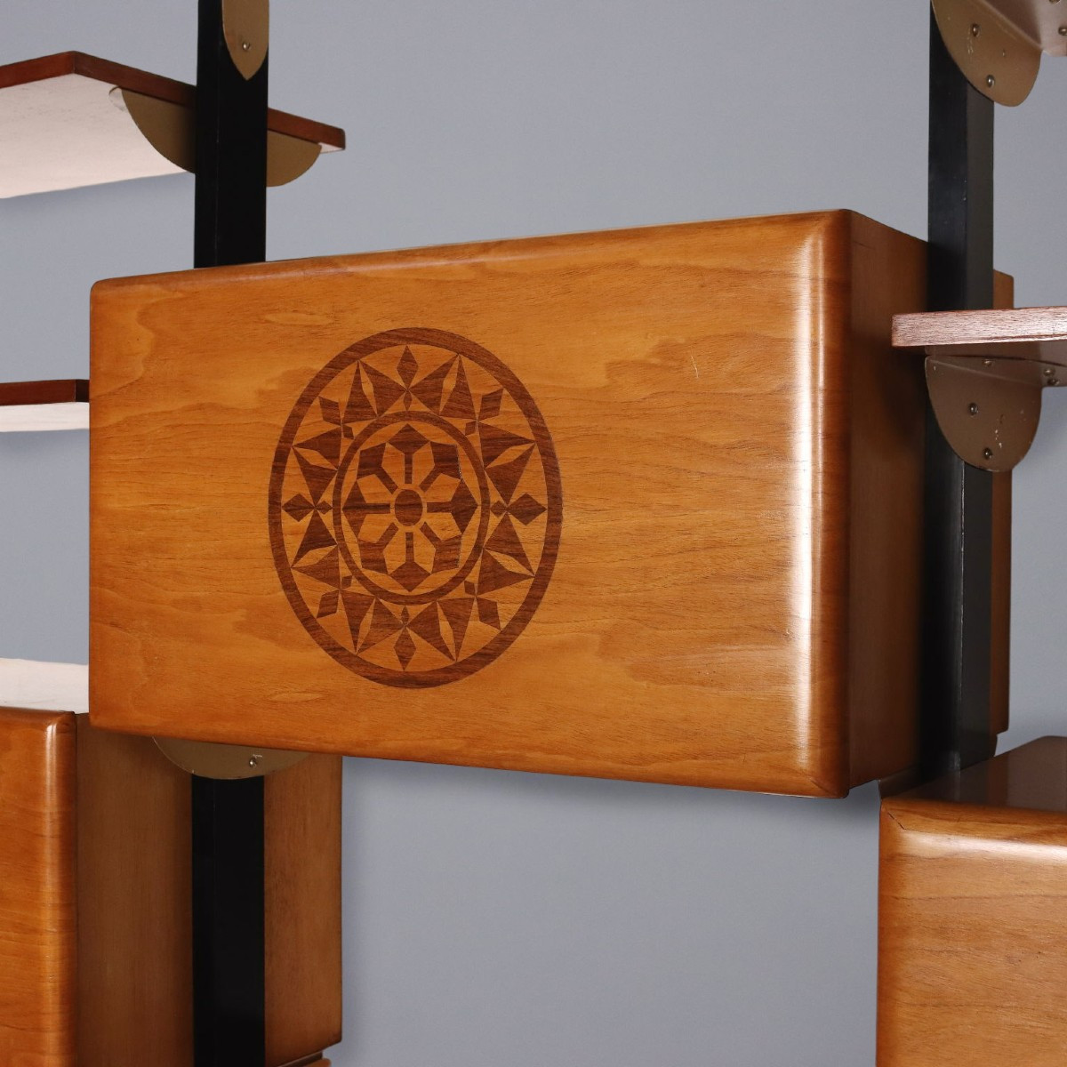 Bibliothèque Vintage Bois Teinté Métal Design Italie Années 1960-photo-2