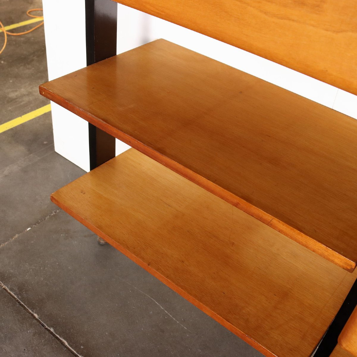 Bibliothèque Vintage Bois Teinté Métal Design Italie Années 1960-photo-2