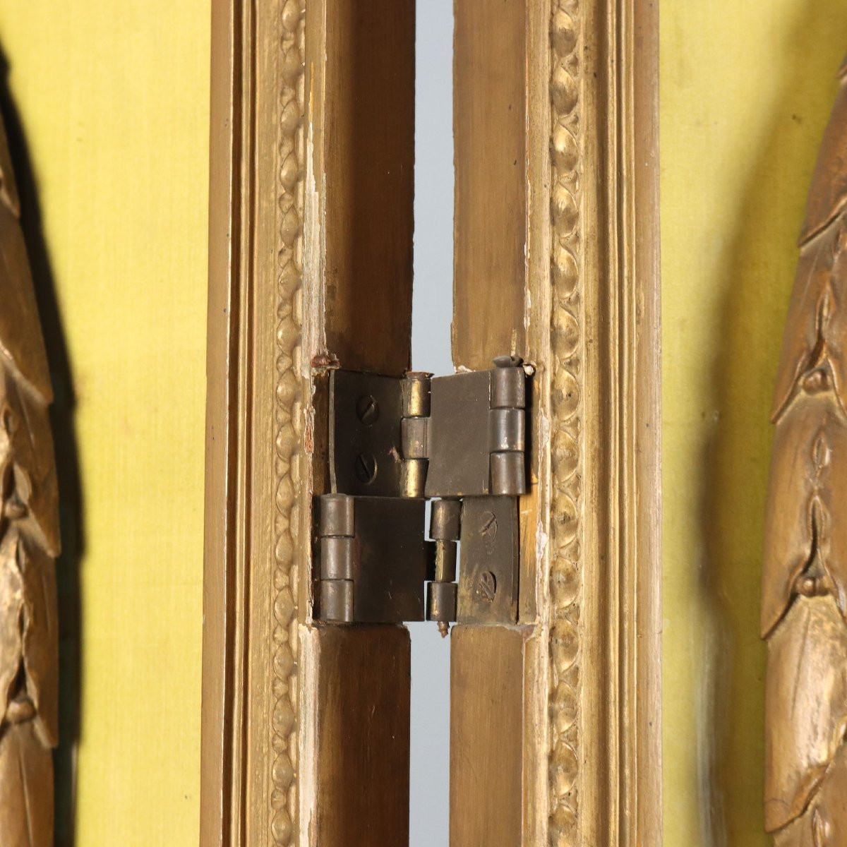 Antique Screen Gilded Wood Fabric Decorations XX Century-photo-3