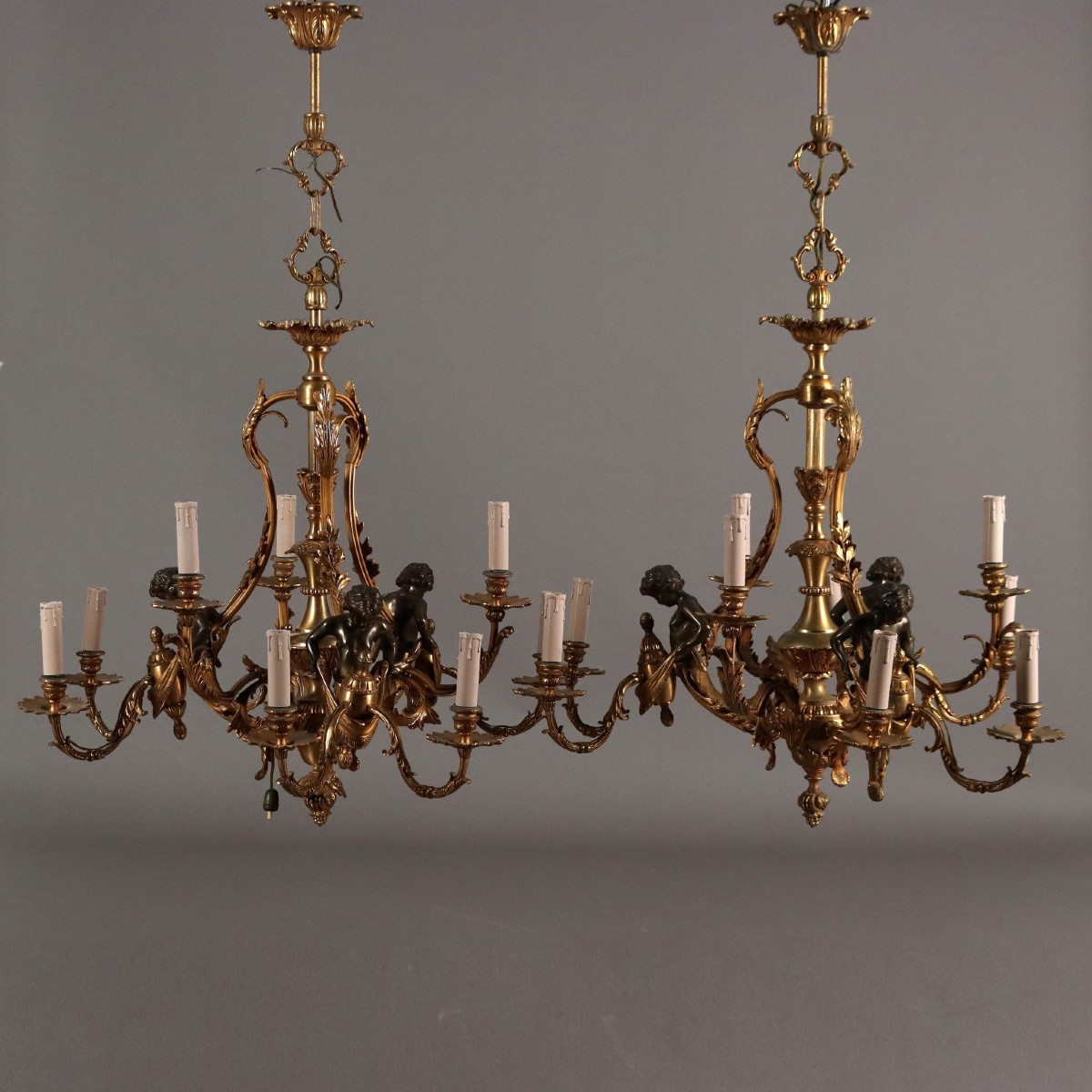 Antique Chandeliers Gilded Bronze Needs Restorations XX Century
