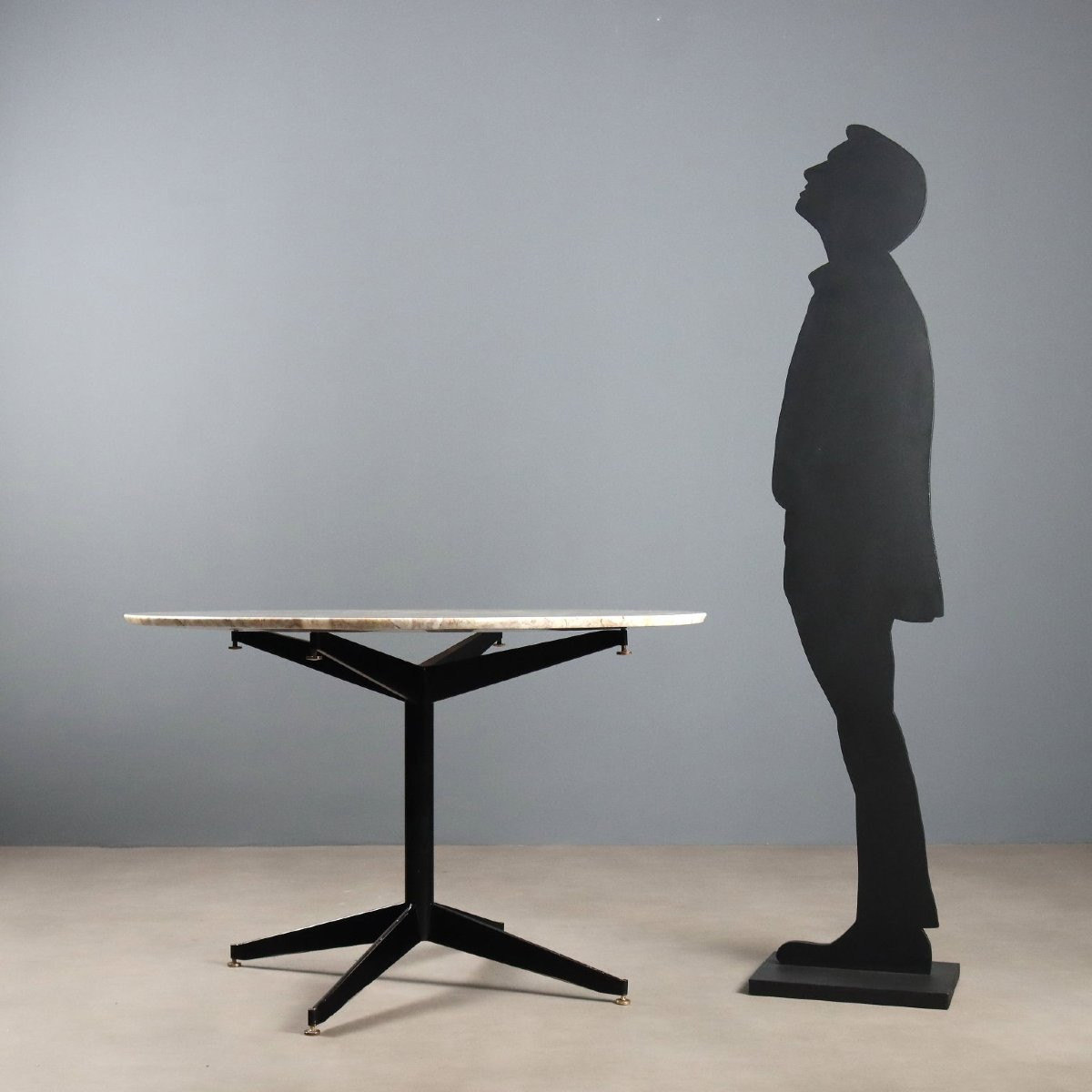 Table Ronde Vintage Design Métal Marbre Italie Années 1960-photo-2