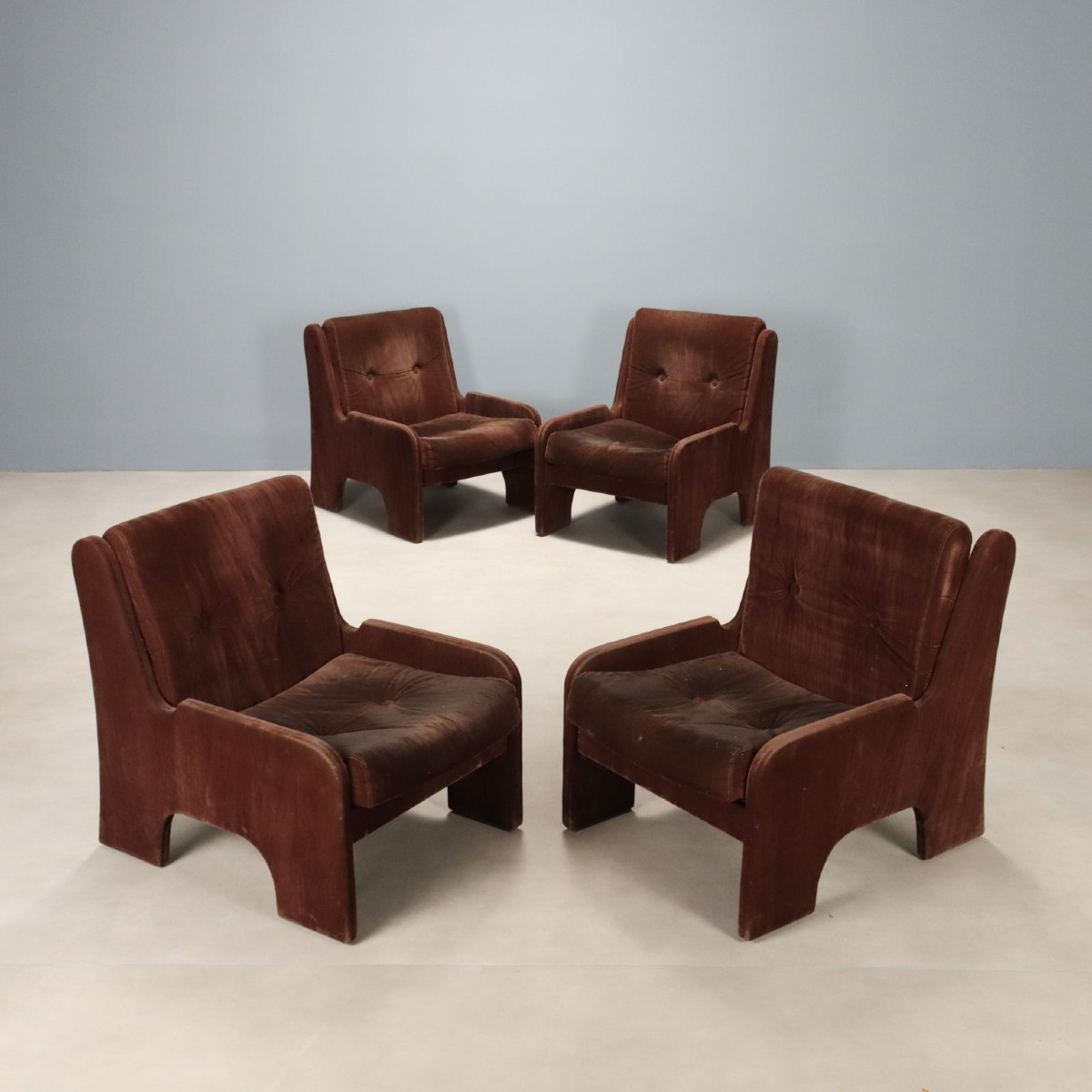 Fauteuils Vintage Tissu Rembourrage Design Années 1970