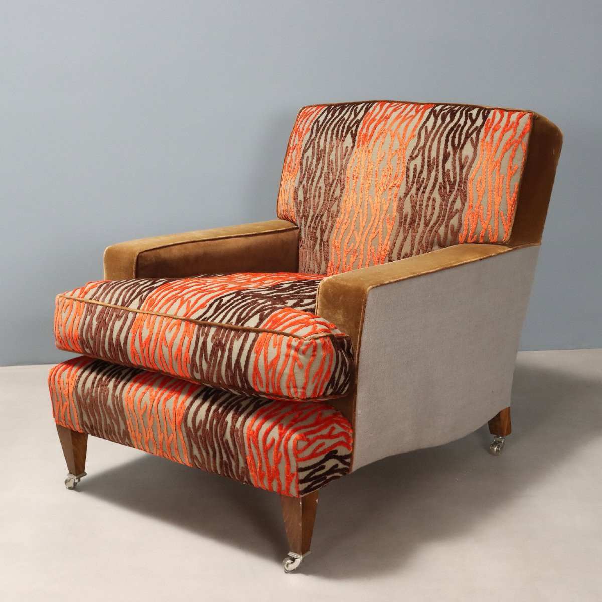 Antique Armchairs With Poufs Velvet Fabric Italy XX Century-photo-4