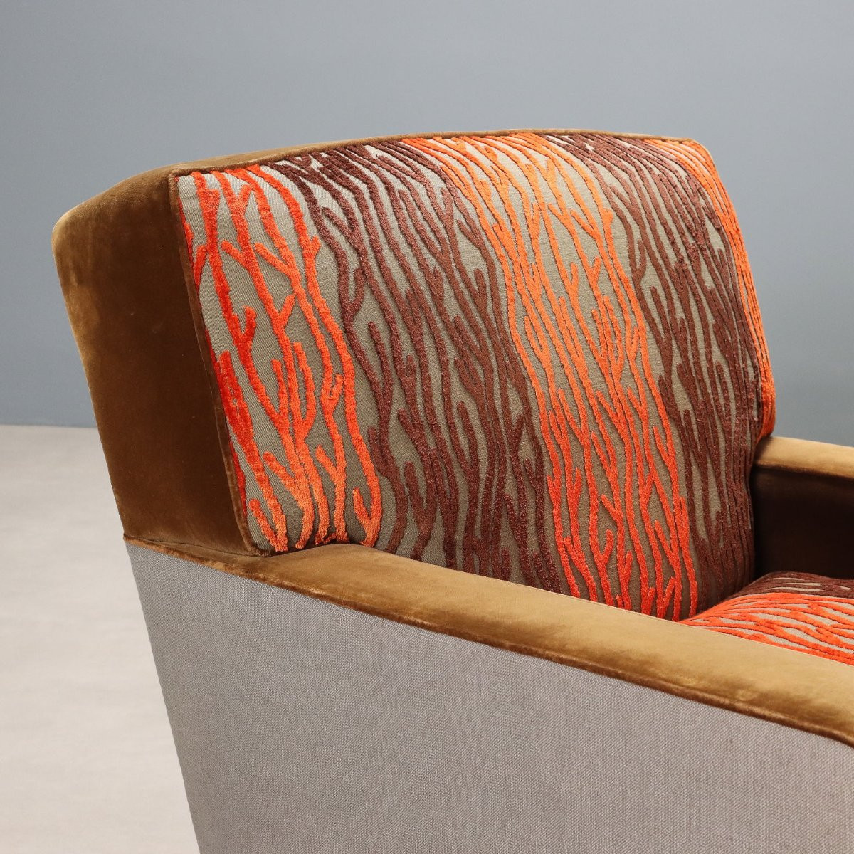 Antique Armchairs With Poufs Velvet Fabric Italy XX Century-photo-1