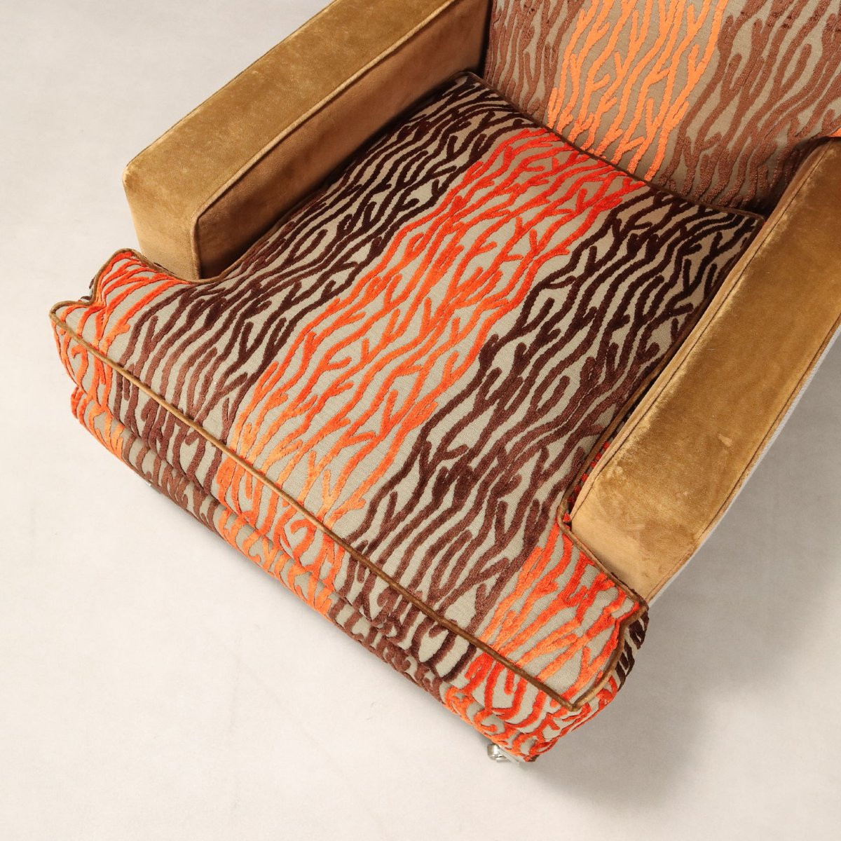 Antique Armchairs With Poufs Velvet Fabric Italy XX Century-photo-5