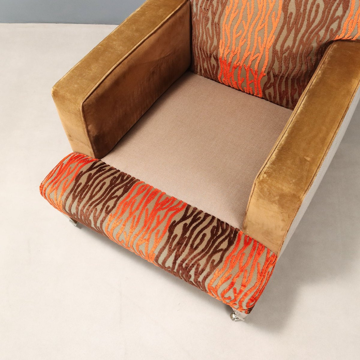 Antique Armchairs With Poufs Velvet Fabric Italy XX Century-photo-6