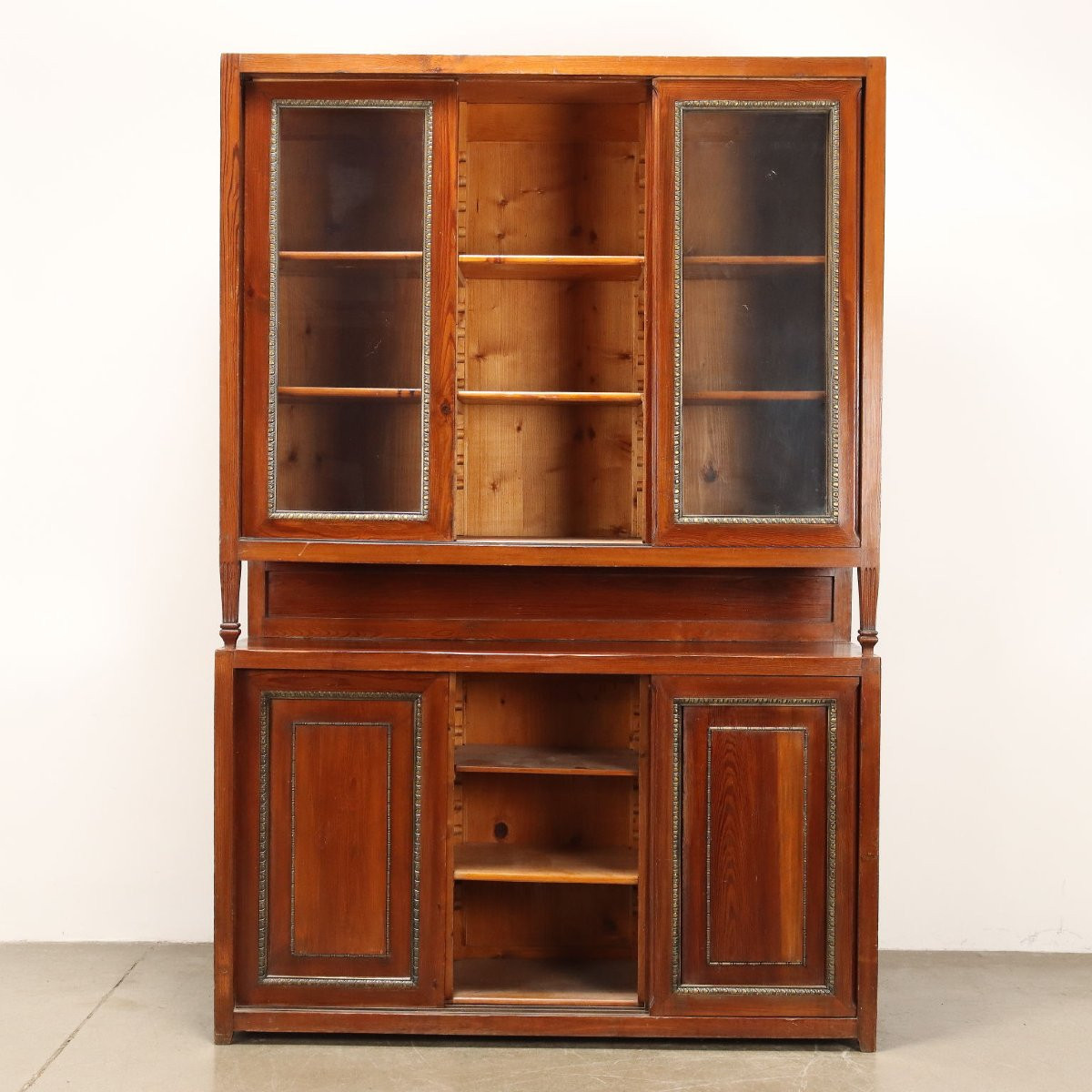 Antique Cupboard Larch Sheeth Metal Sliding Doors Italy XX Century-photo-3
