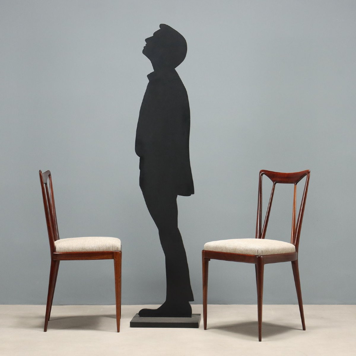 Vintage Chairs Mahogany Fabric Design Italy 1950s-photo-2