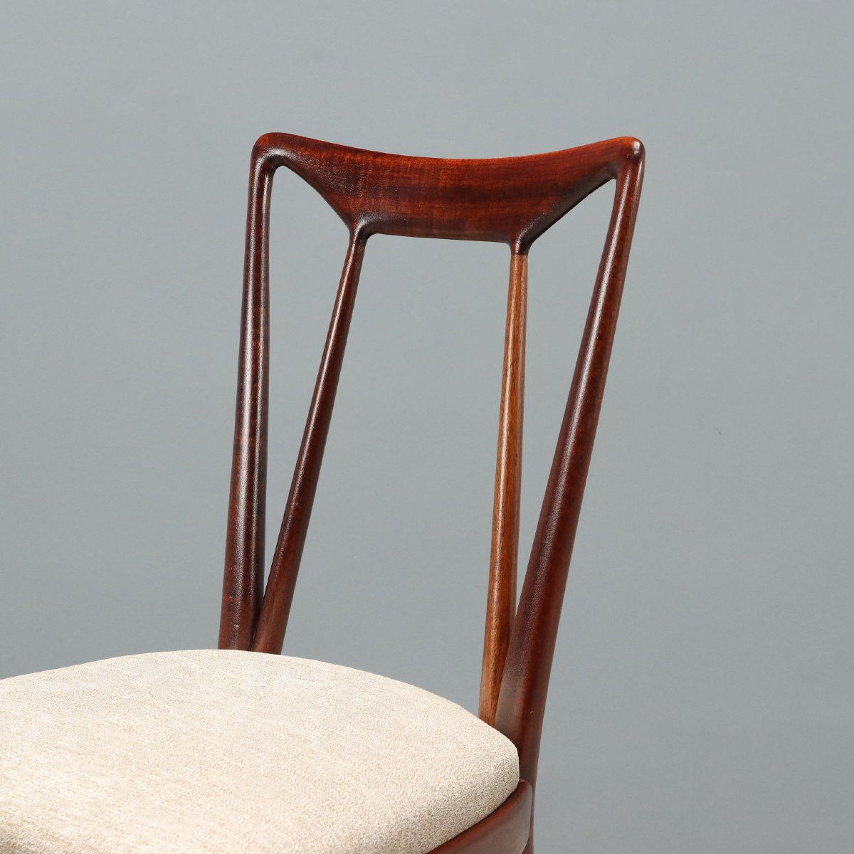 Vintage Chairs Mahogany Fabric Design Italy 1950s-photo-4