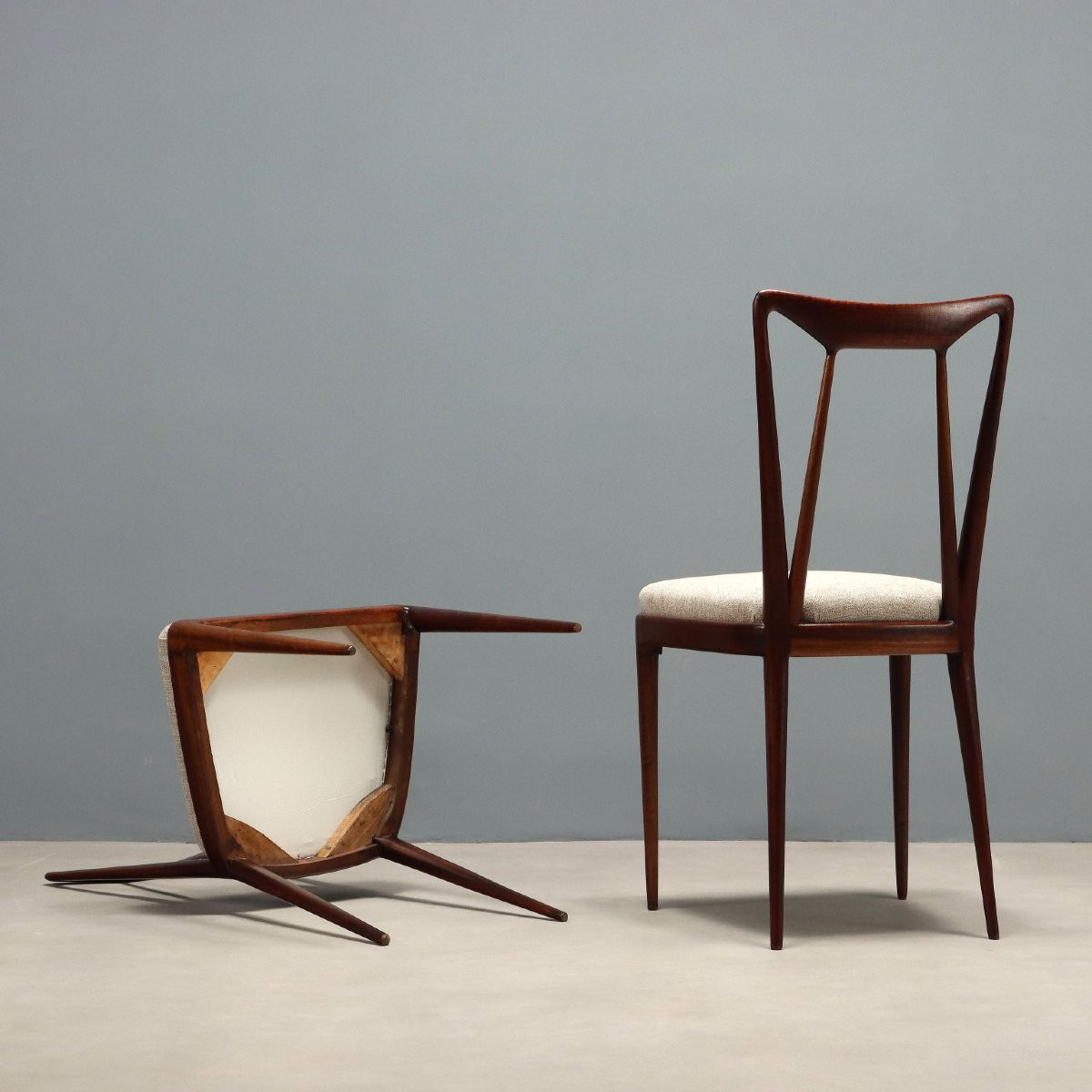 Vintage Chairs Mahogany Fabric Design Italy 1950s-photo-3