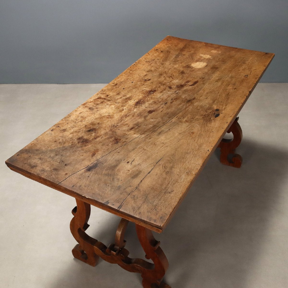 Antique Refectory Table Walnut Shaped Feet Italy XIX Century-photo-2