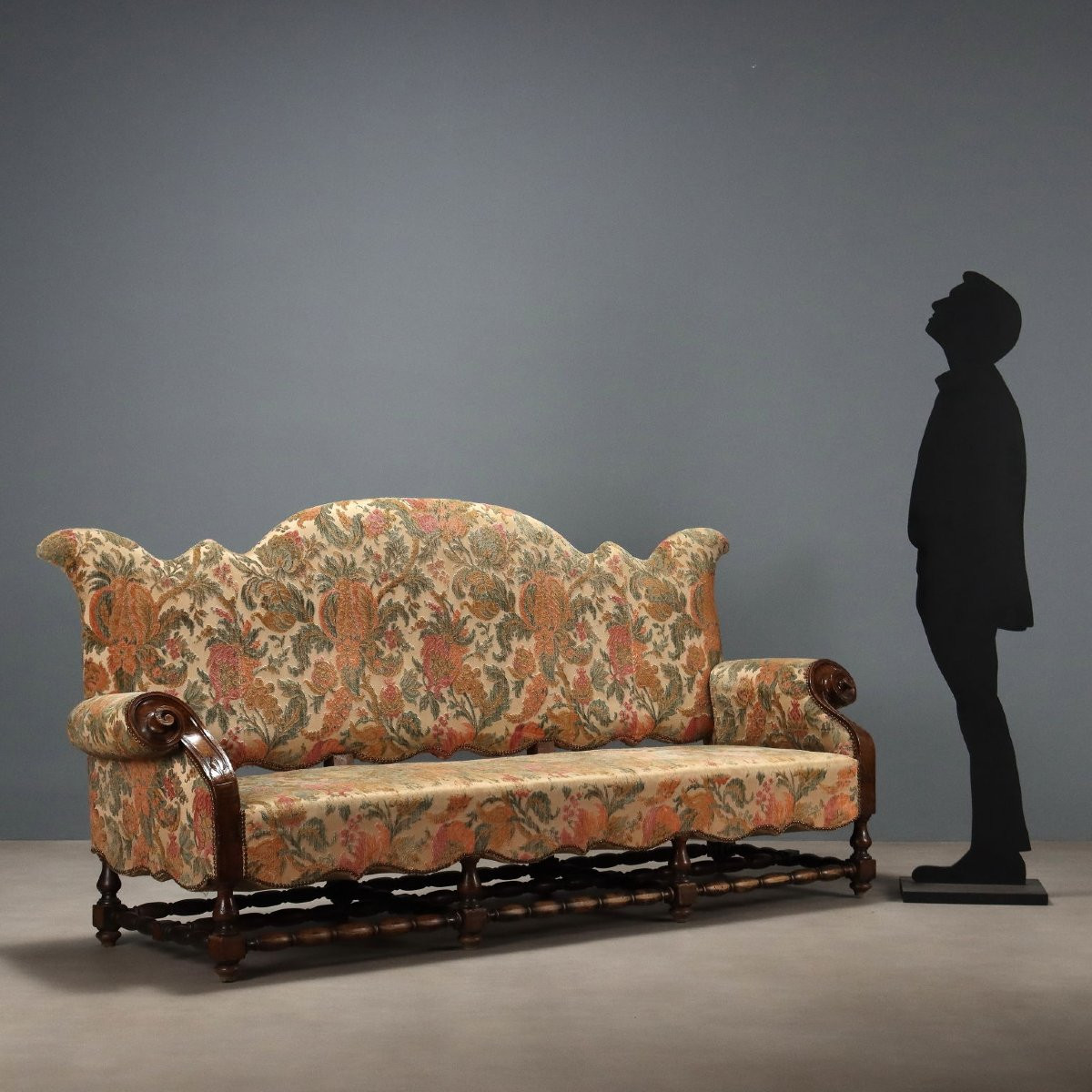 Antique Baroque Sofa Walnut Fabric Italy XVIII Century-photo-2