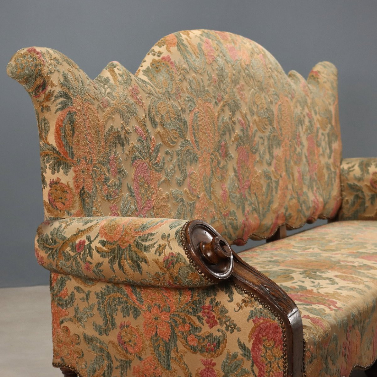 Antique Baroque Sofa Walnut Fabric Italy XVIII Century-photo-3