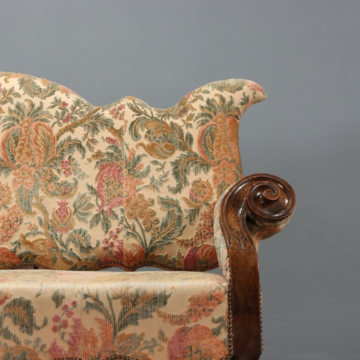 Antique Baroque Sofa Walnut Fabric Italy XVIII Century-photo-2