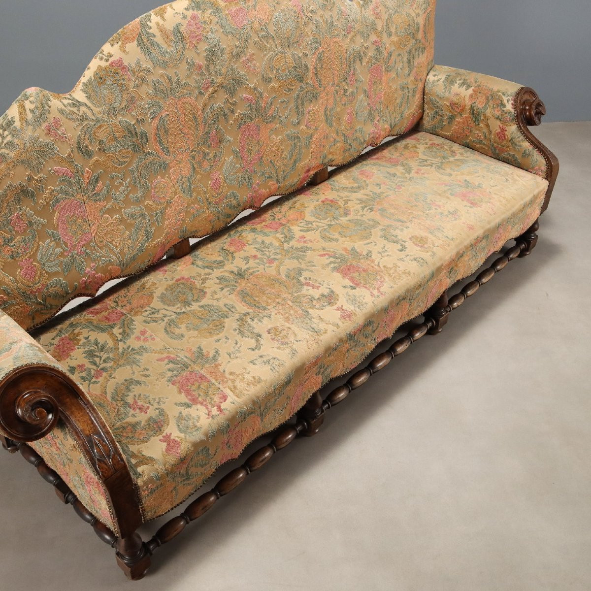 Antique Baroque Sofa Walnut Fabric Italy XVIII Century-photo-4