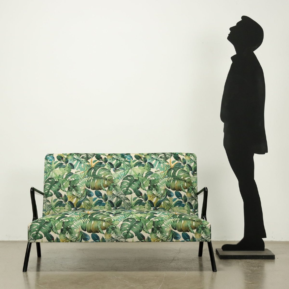 Canapé Vintage Jungle Collection Velours Bois Italie Années 50-60-photo-3