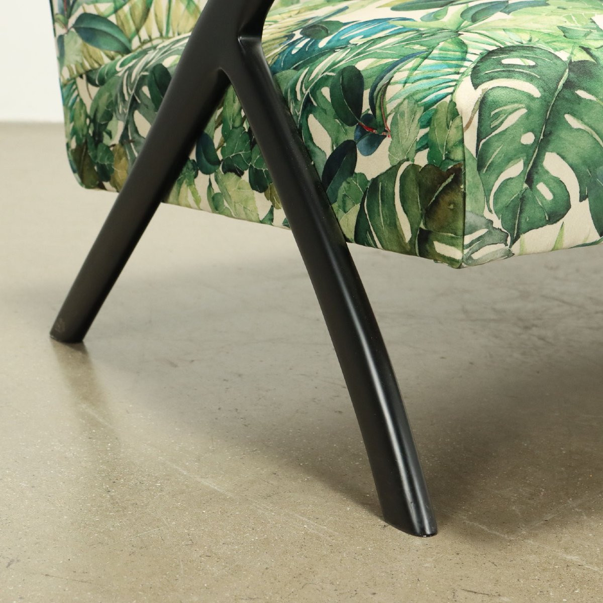 Canapé Vintage Jungle Collection Velours Bois Italie Années 50-60-photo-3