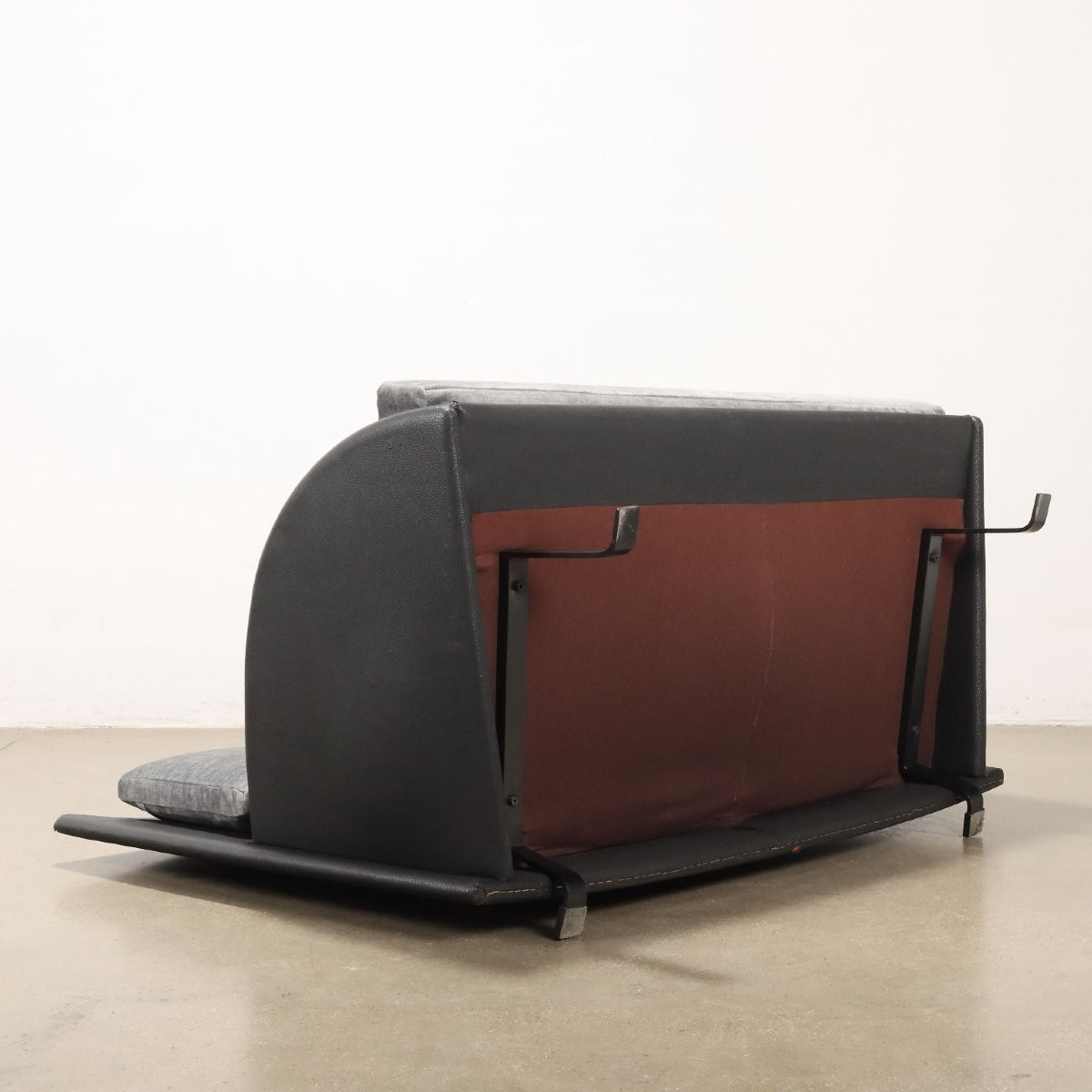 Vintage 1980s Sofa Velvet Leatherette With Pillowcases Italy-photo-8