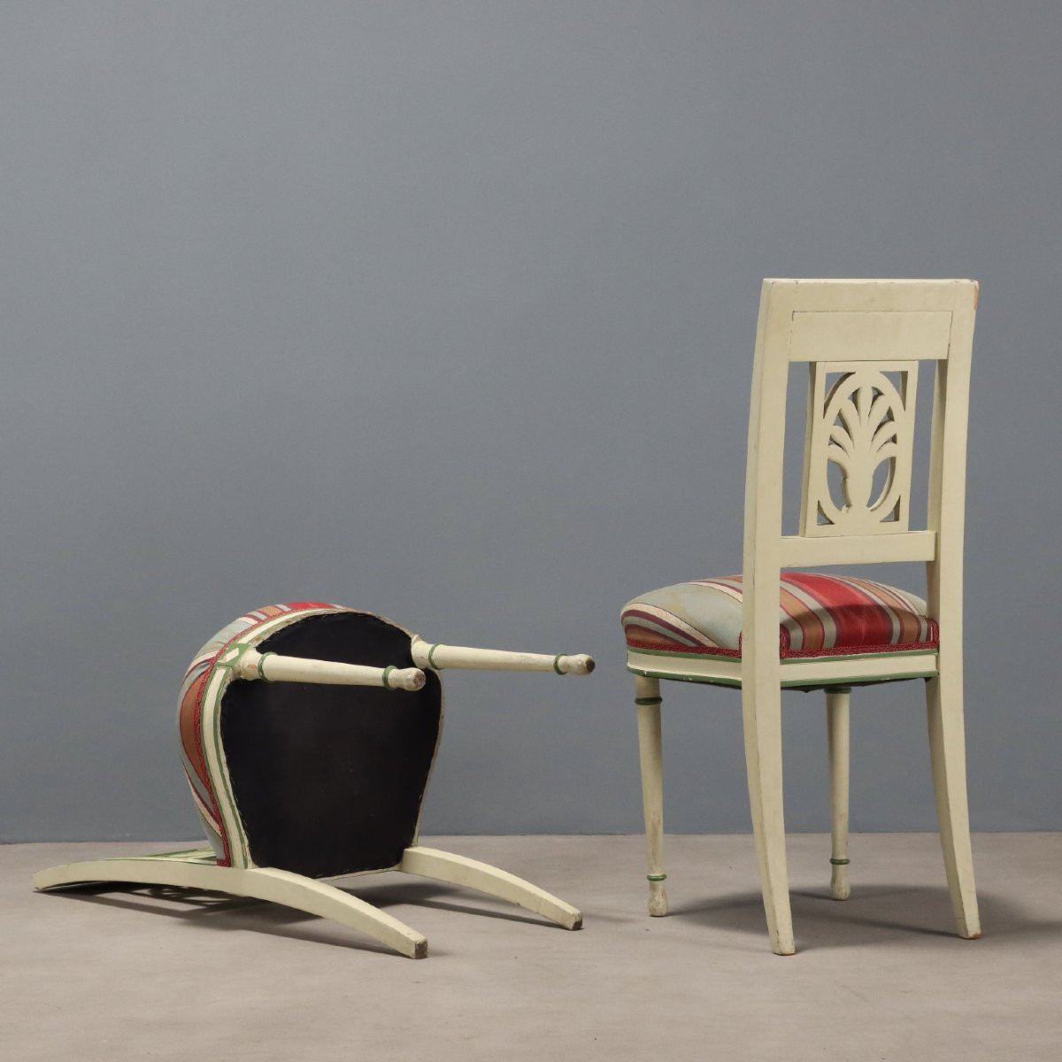 Group Of Seven Neoclassical Style Chairs Italy 20th Century-photo-6