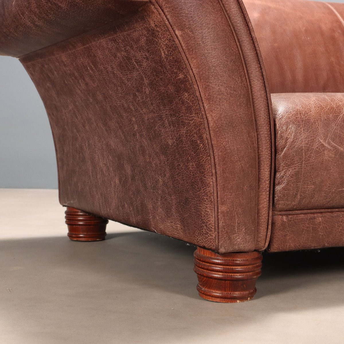 Brown Leather Sofa Italy 20th Century-photo-4