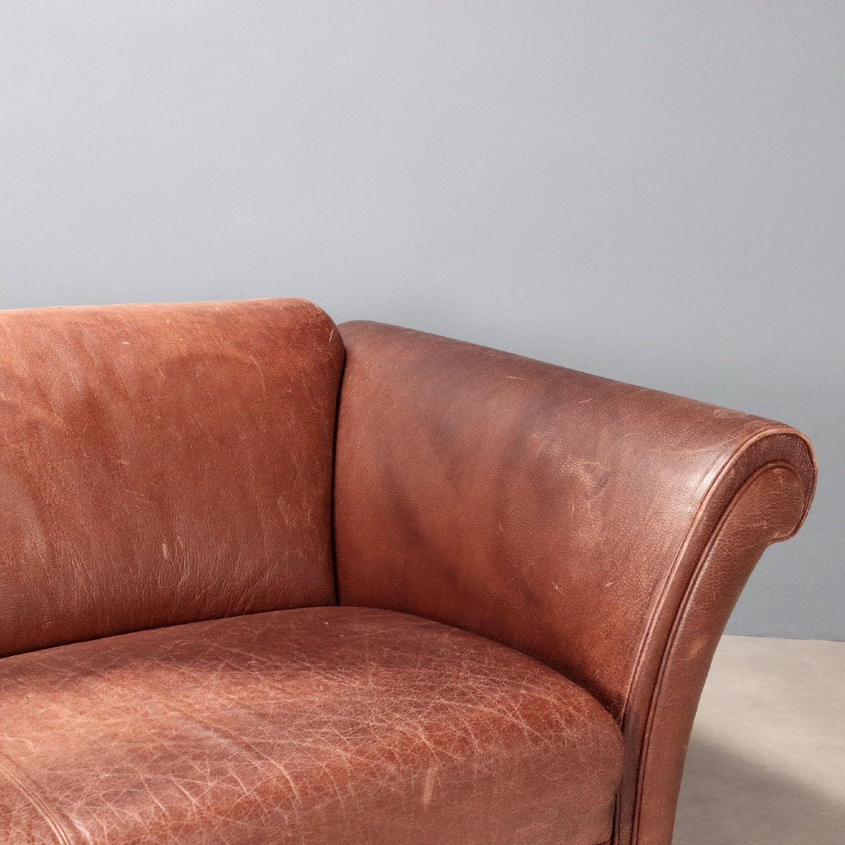 Brown Leather Sofa Italy 20th Century-photo-2