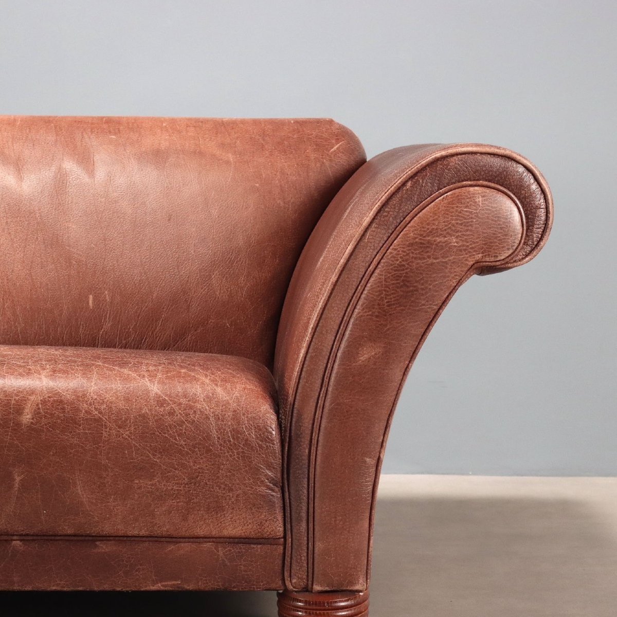 Brown Leather Sofa Italy 20th Century-photo-3