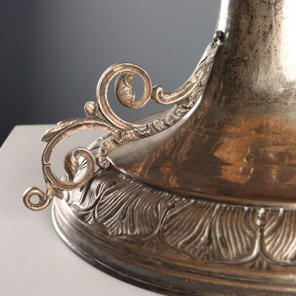 Silver Plated Sheet Metal Table Lamp Italy 19th Century-photo-6