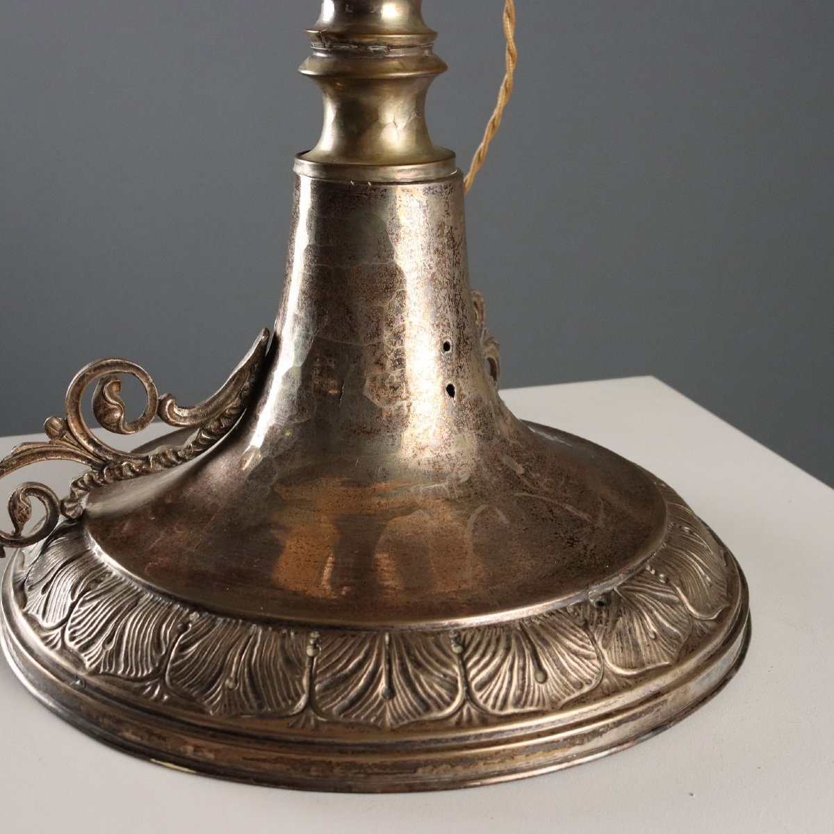 Silver Plated Sheet Metal Table Lamp Italy 19th Century-photo-8