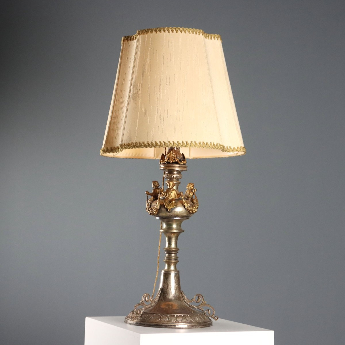 Silver Plated Sheet Metal Table Lamp Italy 19th Century