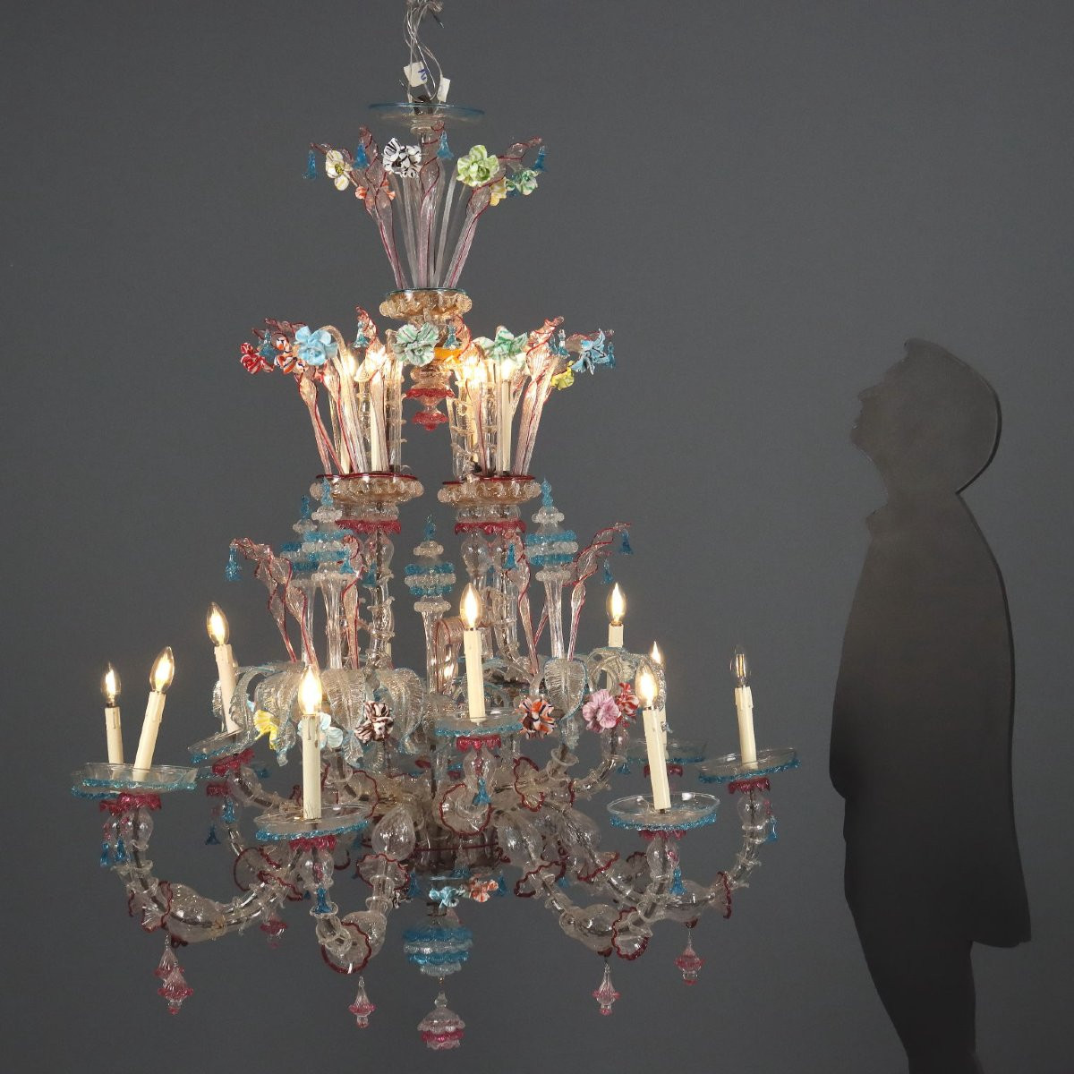 Antique Chandelier Ca Rezzonuco Style Murano Glass Italy XX Century-photo-2