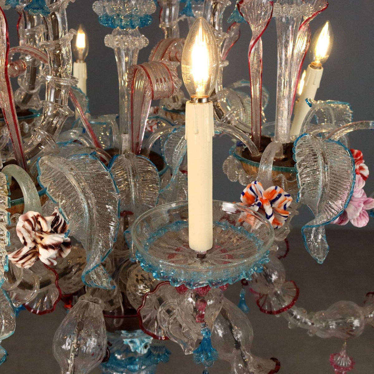 Antique Chandelier Ca Rezzonuco Style Murano Glass Italy XX Century-photo-3