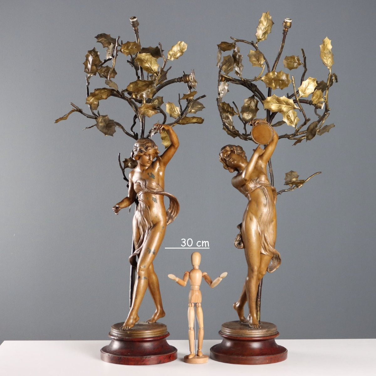 Lampes de Table Anciennes Métal Laqué Bois du XXe Siècle-photo-2