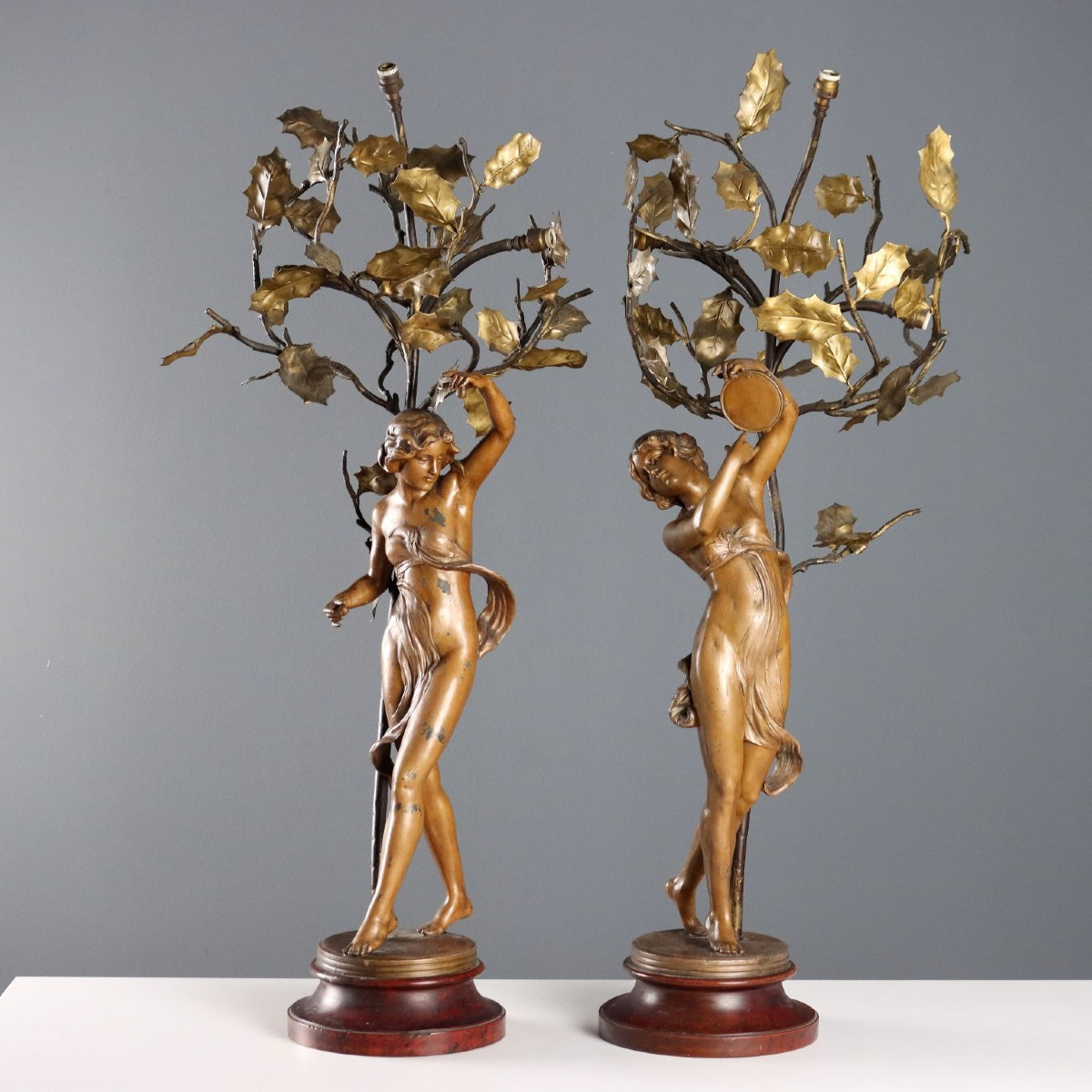 Lampes de Table Anciennes Métal Laqué Bois du XXe Siècle