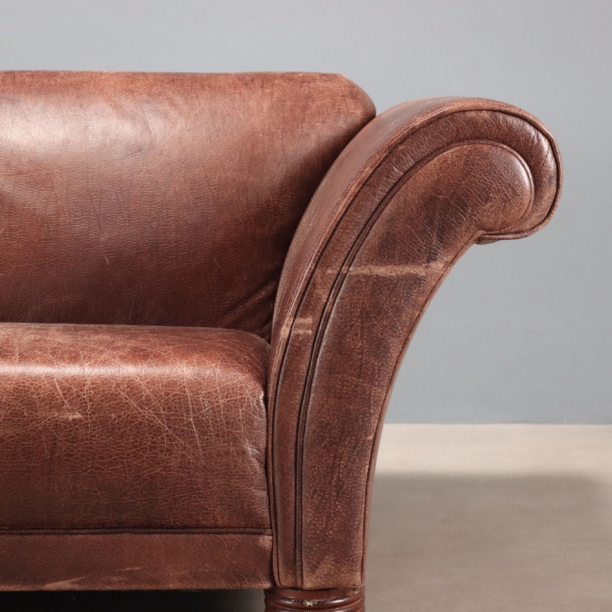 Brown Leather Sofa Italy 20th Century-photo-1