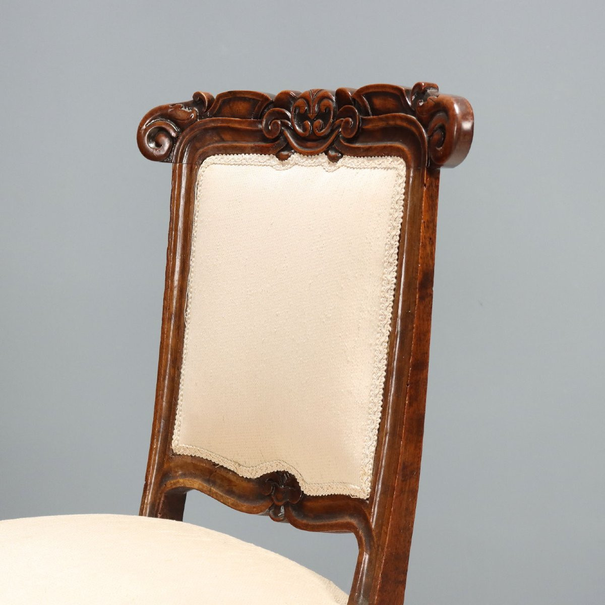 Six Chaises Louis Philippe Anciennes Noyer Gravé XIXe Siècle-photo-4