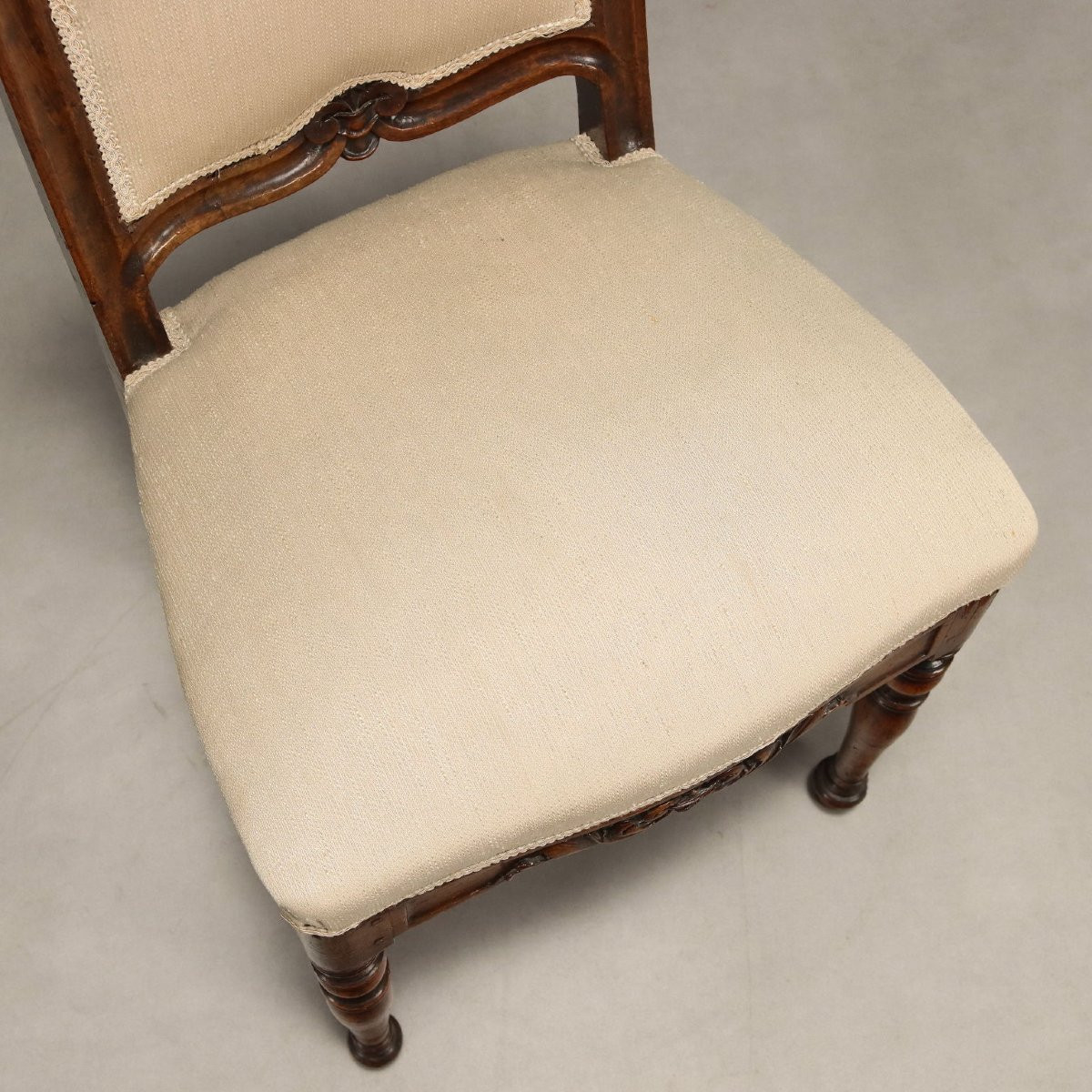 Six Chaises Louis Philippe Anciennes Noyer Gravé XIXe Siècle-photo-4