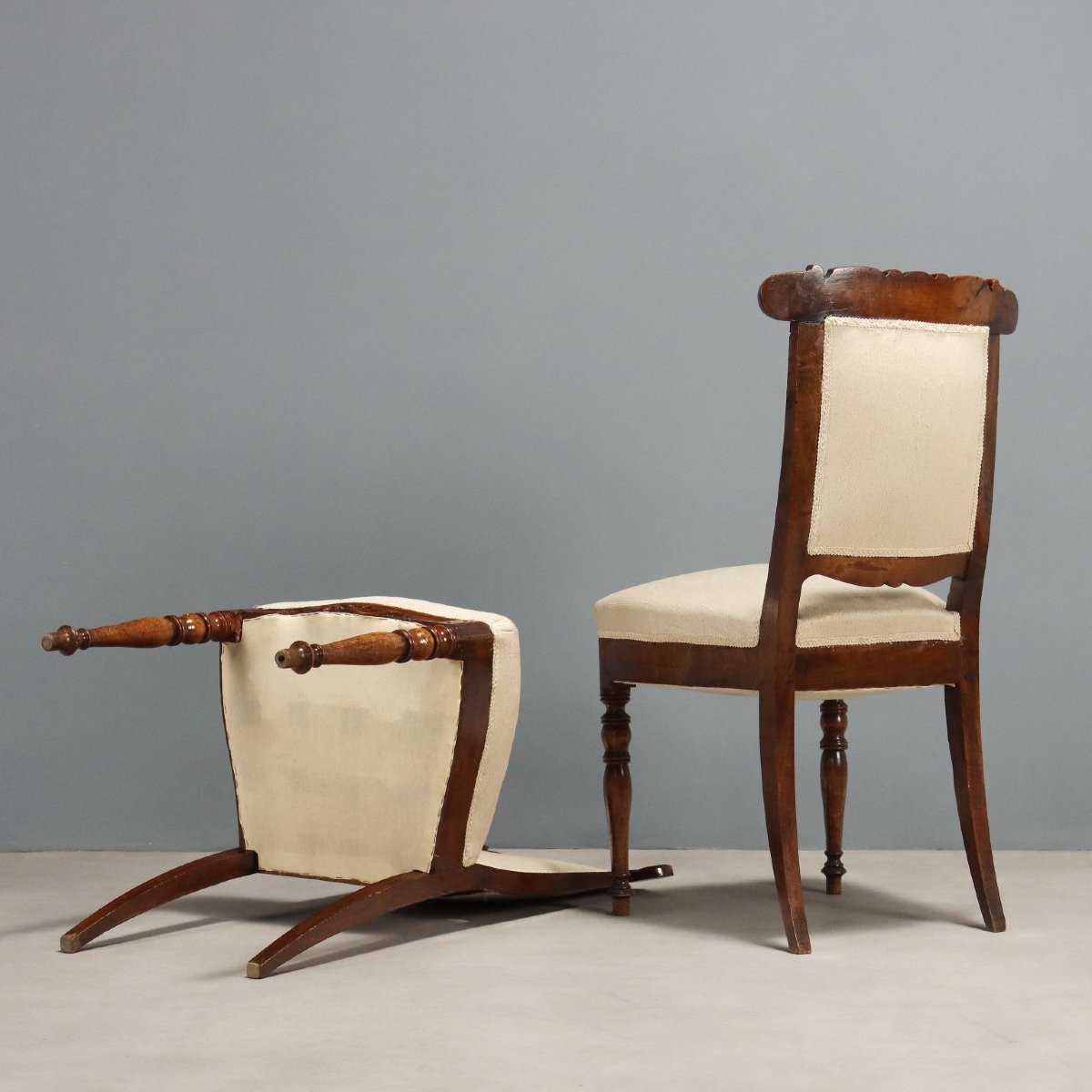 Six Chaises Louis Philippe Anciennes Noyer Gravé XIXe Siècle-photo-5