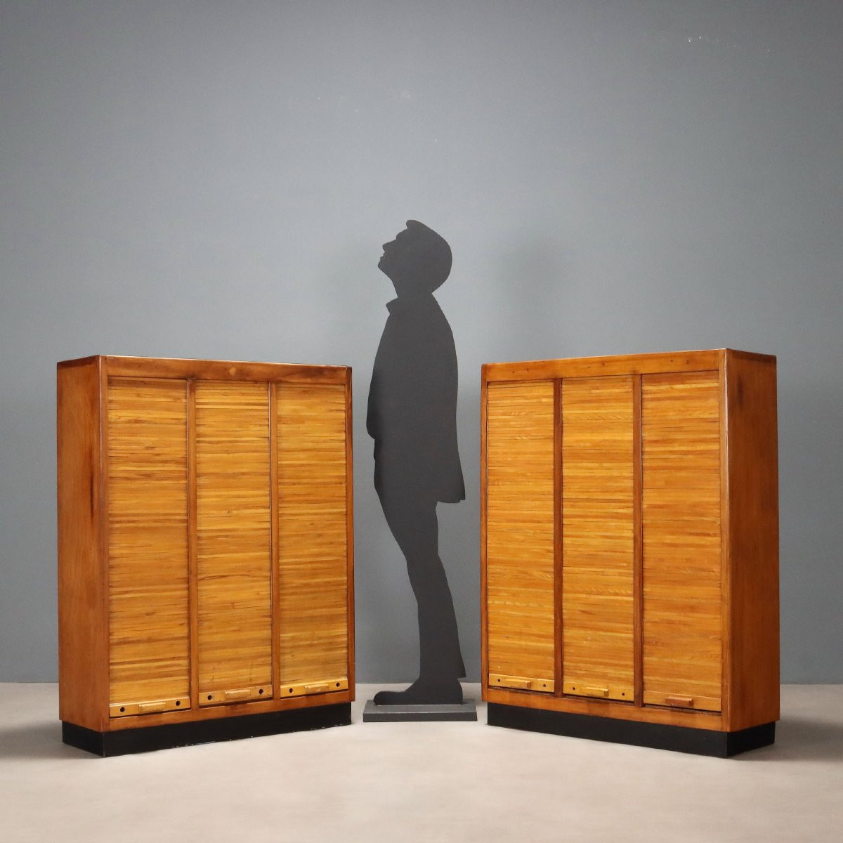 Meubles à Volets Roulants Laminé Plaquées en Noyer Design Années 50-photo-2