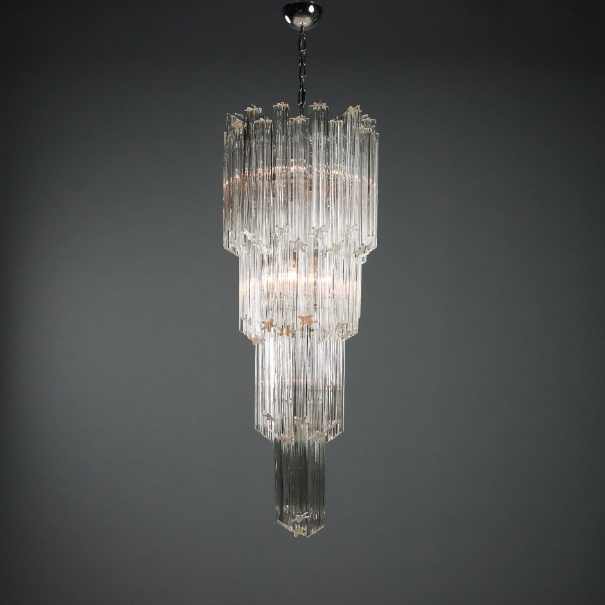 Lustre Vintage Métal Verre de Murano Design Italie Années 1960