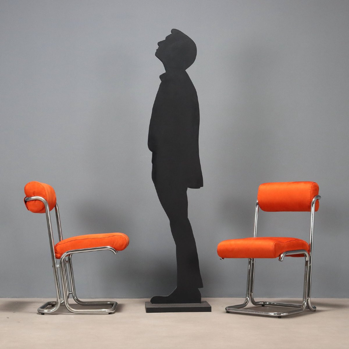 Vintage Cantilever Chairs Chromed Metal Fabric Design 1970s-photo-2