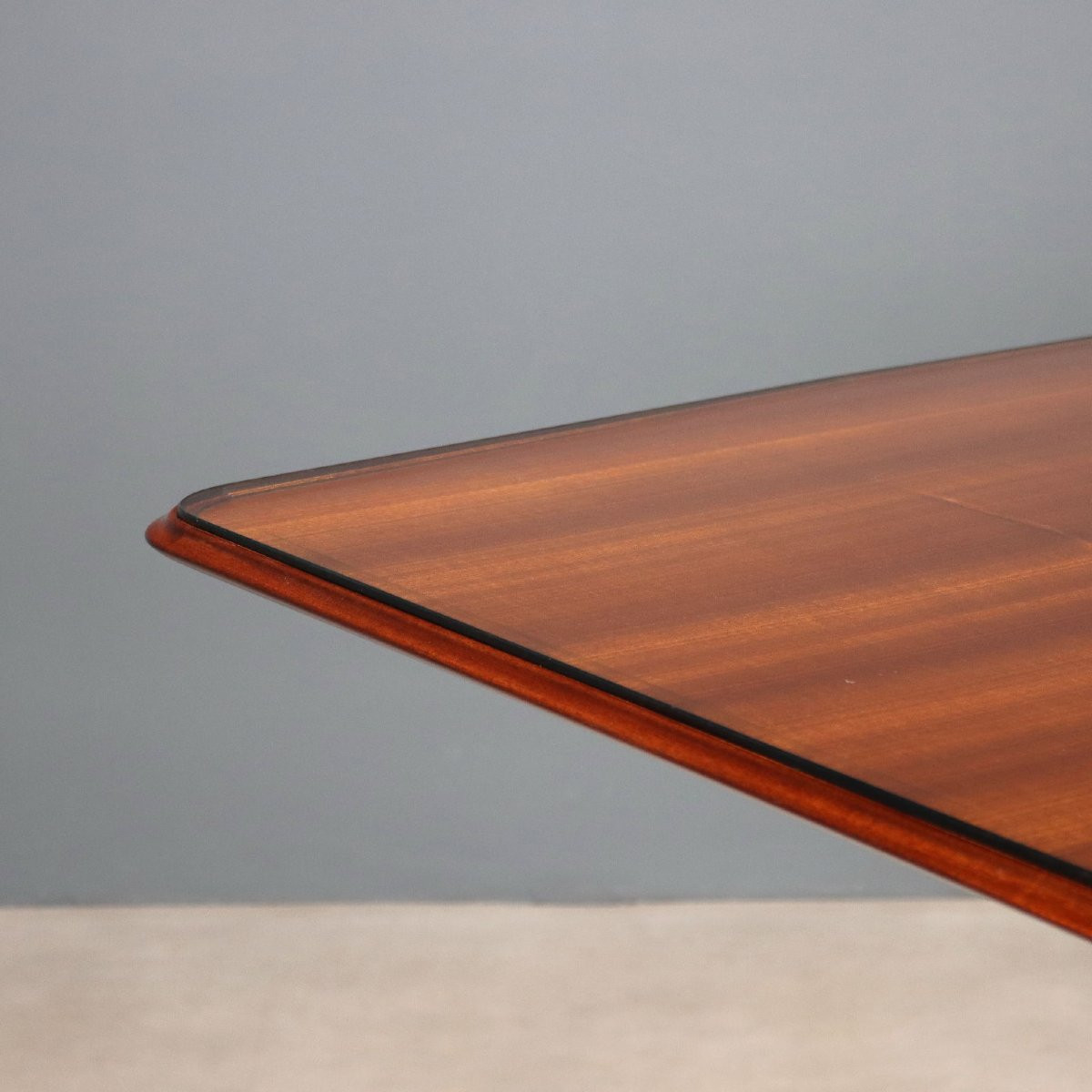 Vintage Table Mahogany Veneer Brass Glass Design Italy 1950s-photo-4