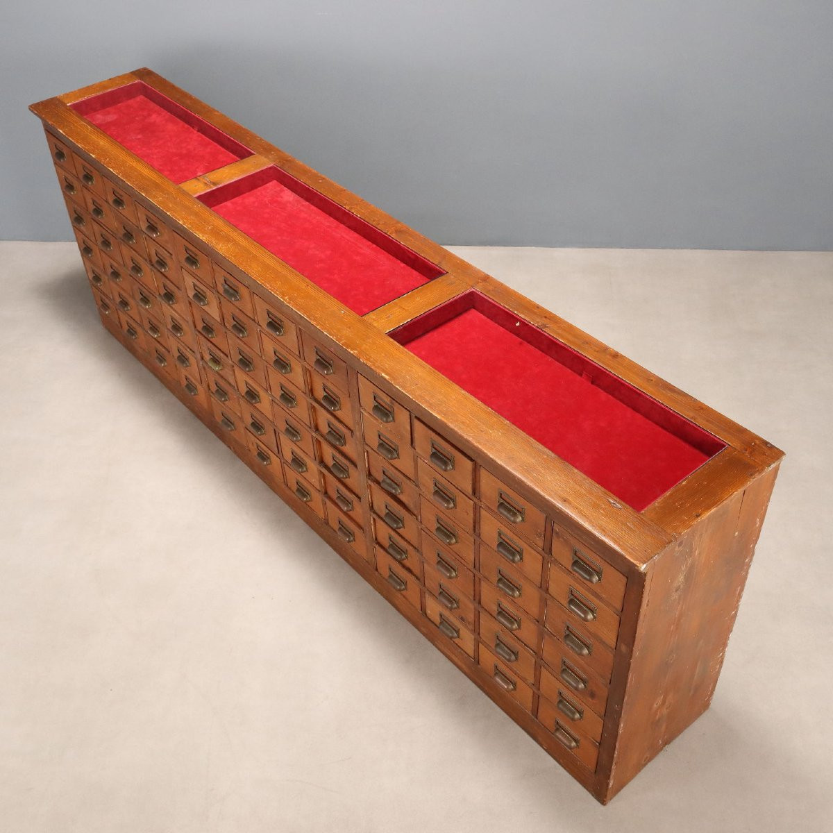 Commode Ancienne Sapin Teinté Noyer 72 Tiroirs Italie XXe Siècle-photo-3