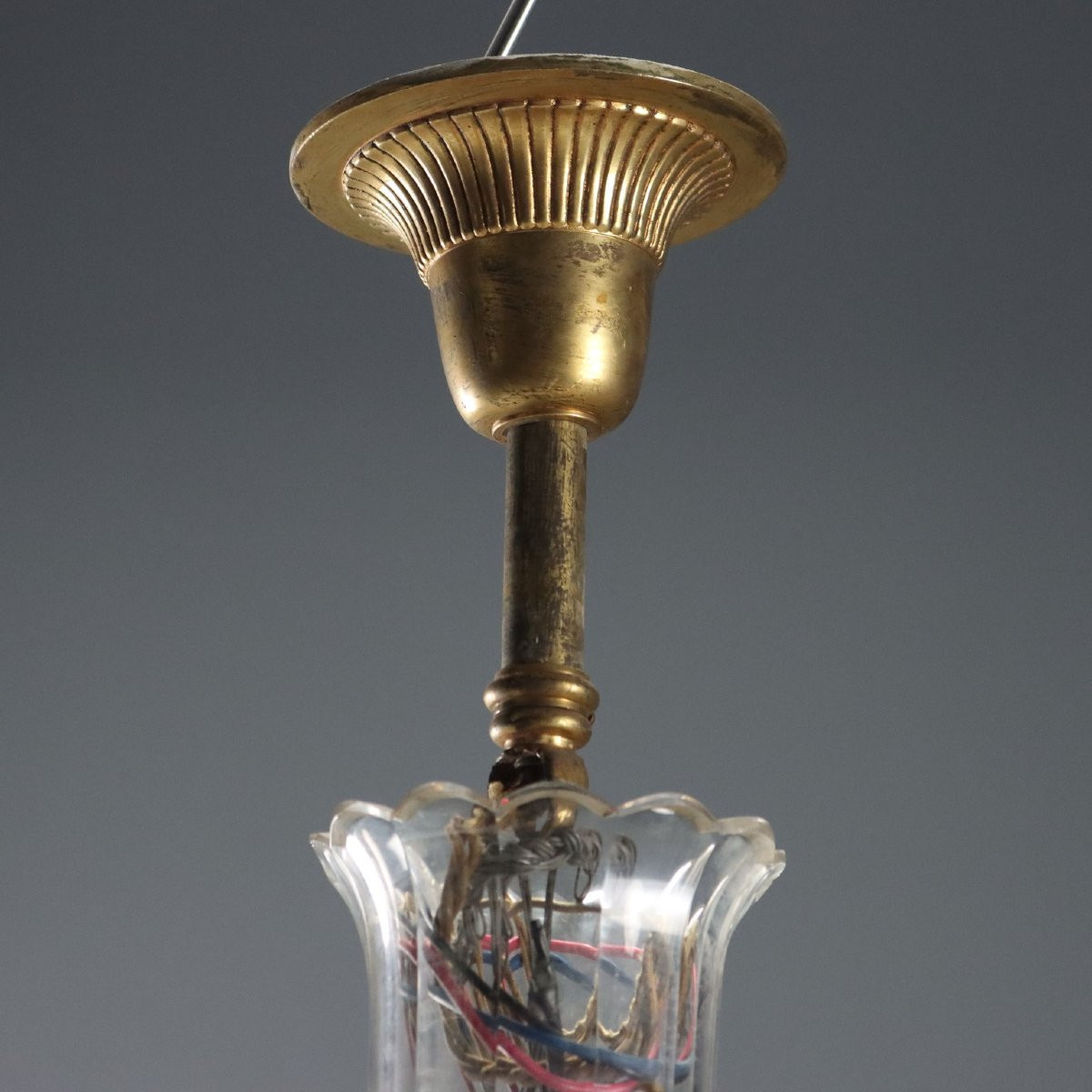 Lustre Ancien Métal Doré Verre Italie du XIXe Siècle-photo-4