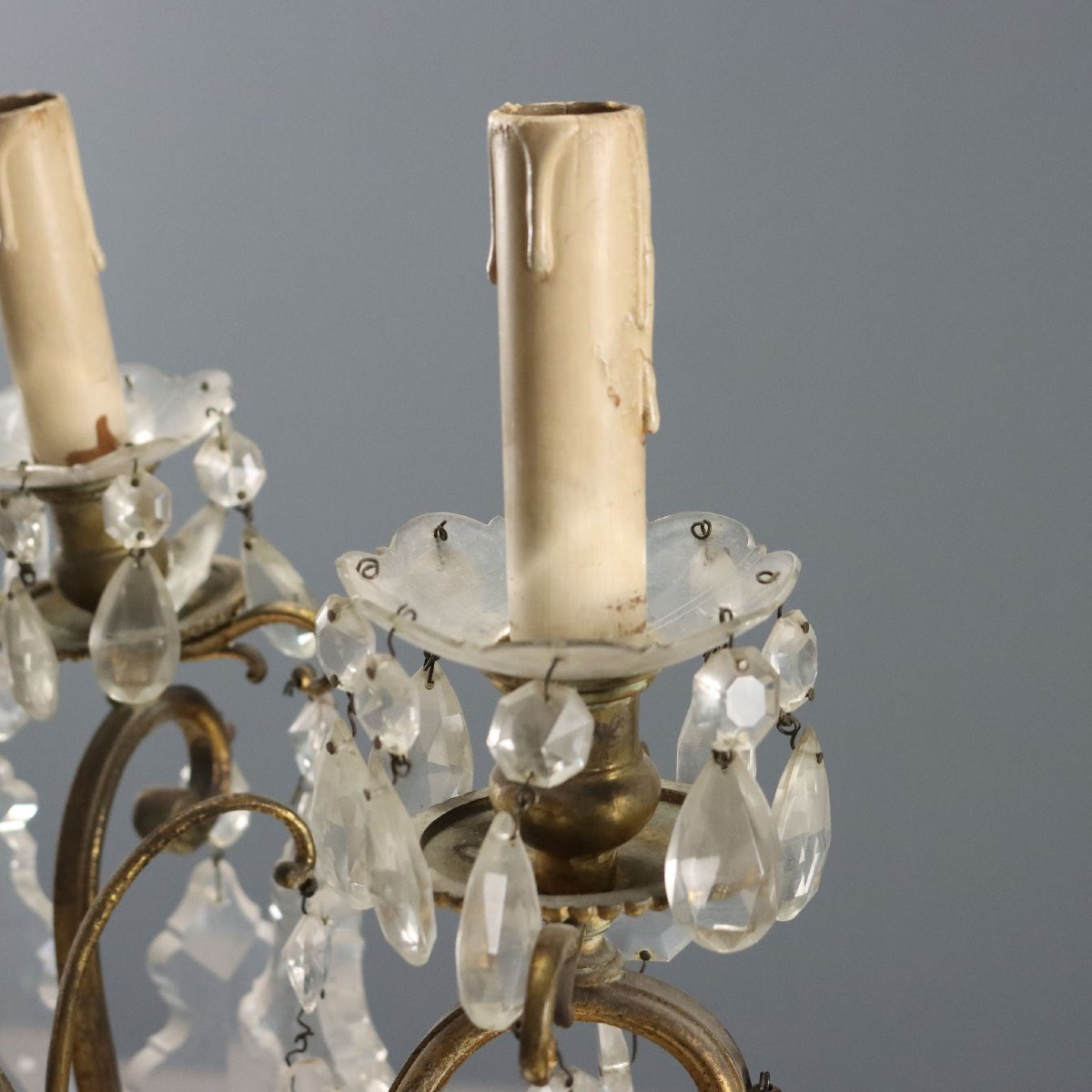 Lustre Ancien Métal Doré Verre Italie du XIXe Siècle-photo-3