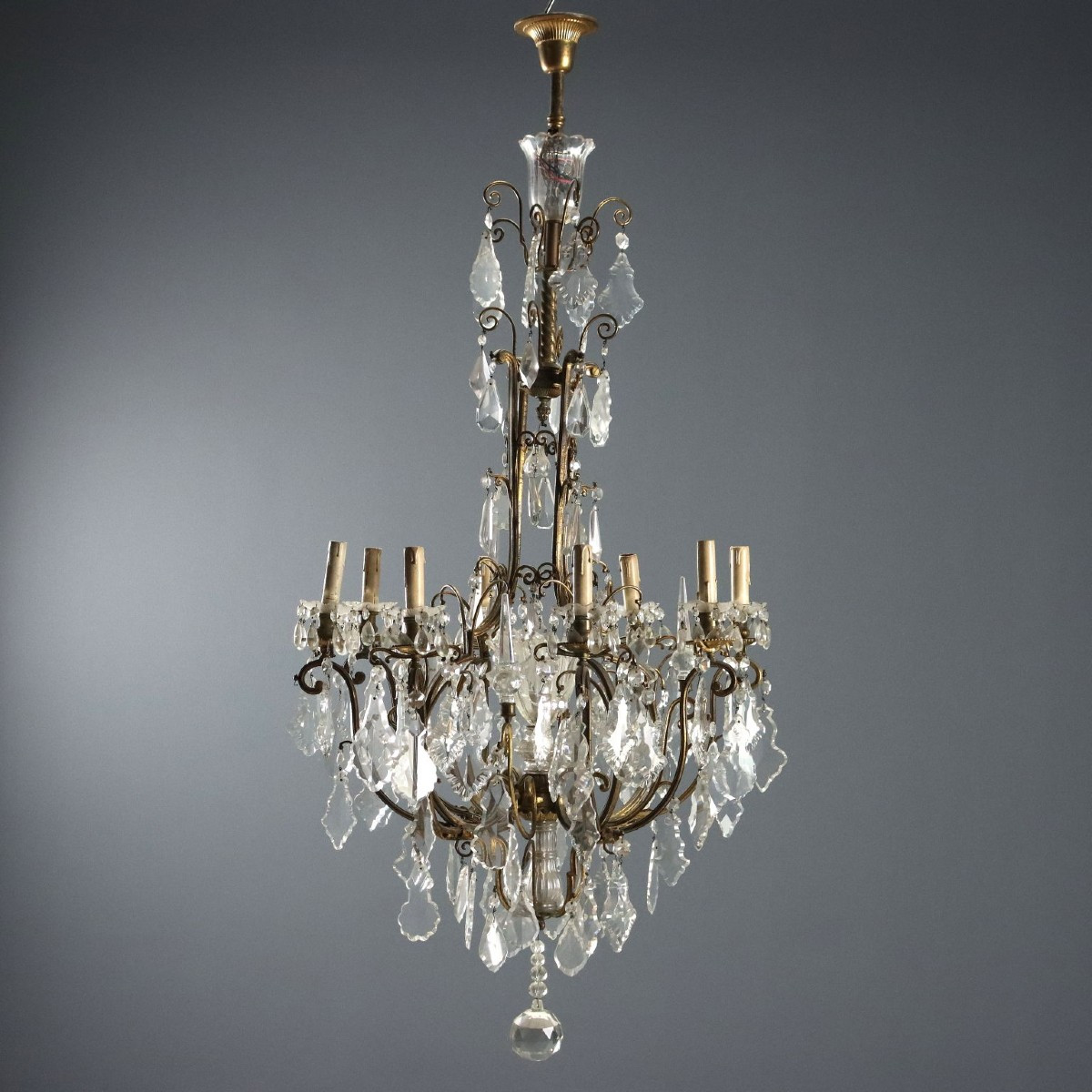 Lustre Ancien Métal Doré Verre Italie du XIXe Siècle